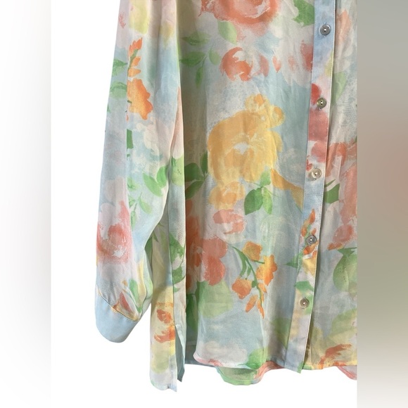 J Jill floral pastel sheer long sleeve button down blouse - Picture 4 of 6
